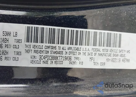 2019 Dodge Journey Se из США, поврежденный, VIN 3C4PDCBB8KT719036